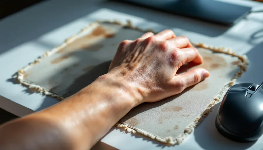 dowiedz się, jak niewłaściwe używanie podkładki pod myszkę może prowadzić do uszkodzenia nadgarstka i jak tego uniknąć dla zdrowia dłoni.