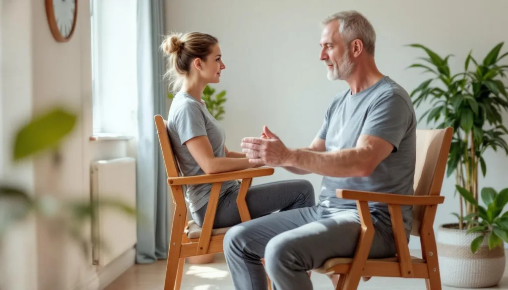 ćwiczenia na krześle odpowiednie nie tylko dla seniorów, które pomagają poprawić postawę ciała i zwiększyć komfort codziennego życia.