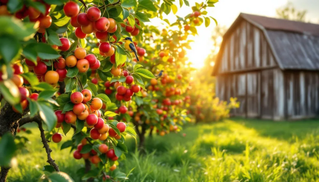 ogrodnik dzieli się sekretami, jak hybrydowe drzewa owocowe skutecznie przyciągają ptaki do sadu, zwiększając bioróżnorodność i zdrowie roślin.